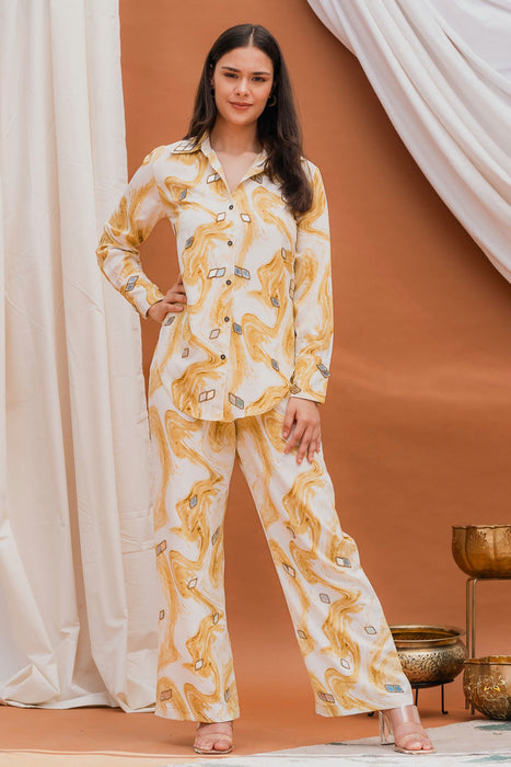 Mustard Top and Bottom Mirror Work Co-ord Set