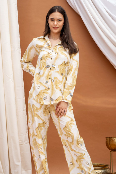 Mustard Top and Bottom Mirror Work Co-ord Set