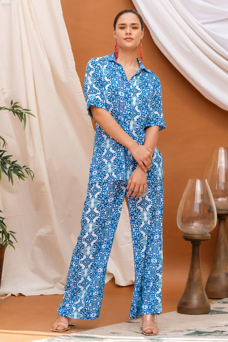 Blue Damask Print Co-ord Set