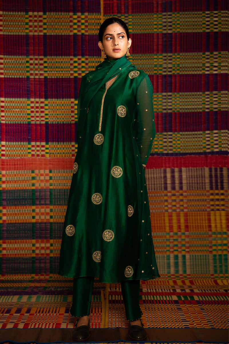 Emerald Green A-line Kurta Set