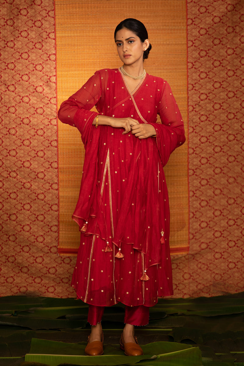 Red Hand Embroidered Kalli Anrgrakha Set