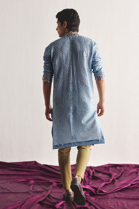 Powder Blue Bandhani Kurta With Mirrorwork