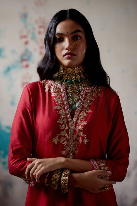 Red Short Kurta Sharara Set