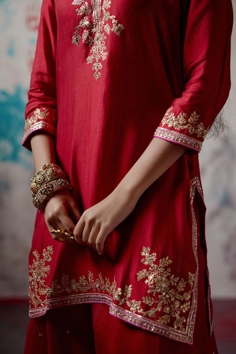 Red Short Kurta Sharara Set