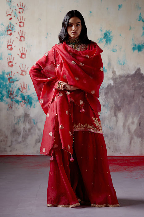 Red Short Kurta Sharara Set