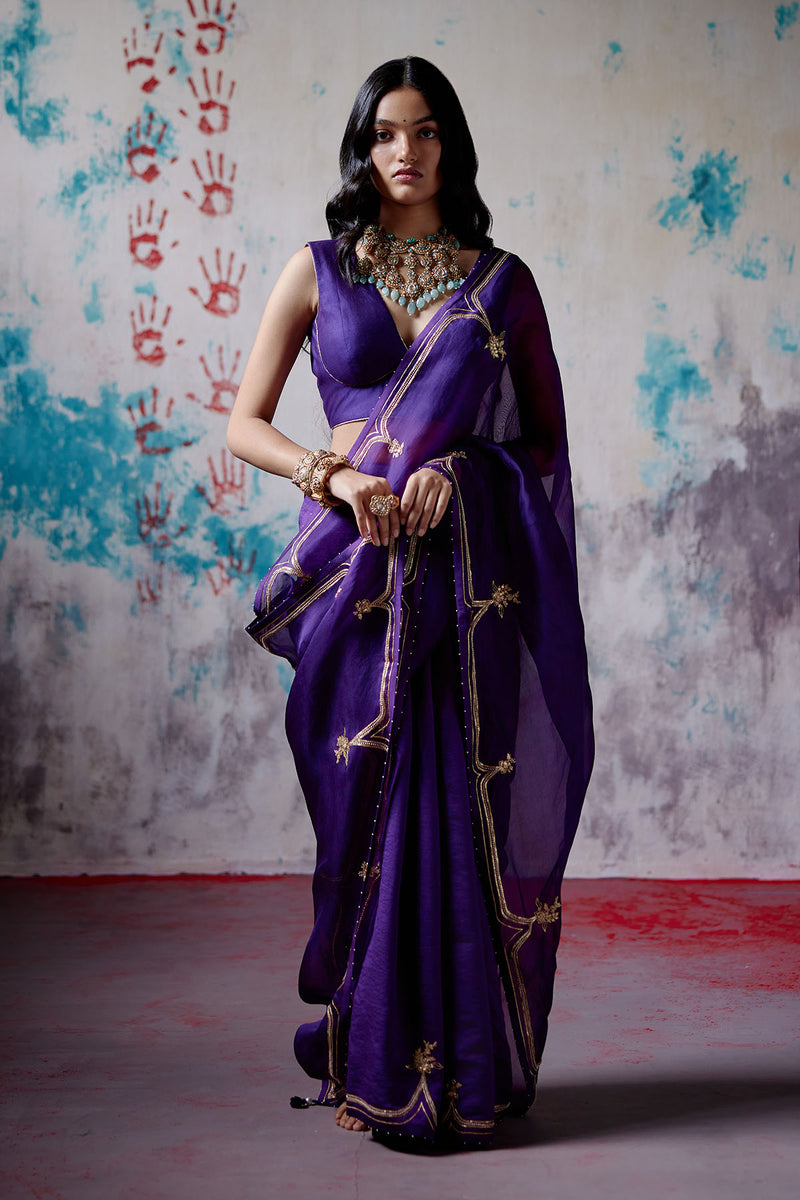 Purple Half and Half Saree with Blouse