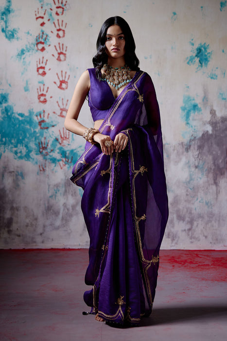 Purple Half and Half Saree with Blouse