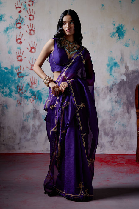 Purple Half and Half Saree with Blouse