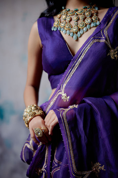 Purple Half and Half Saree with Blouse