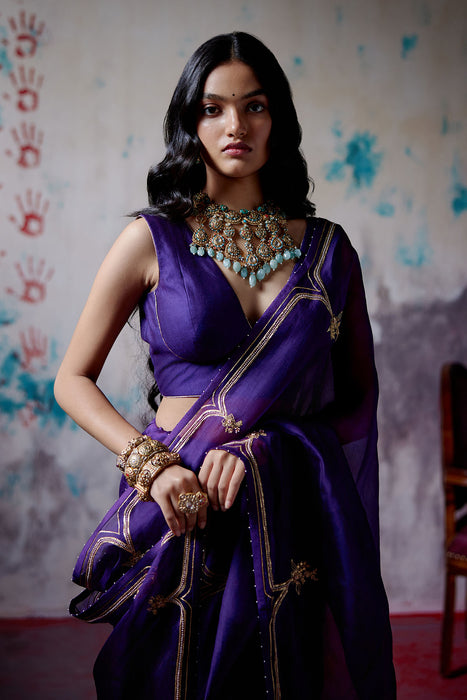 Purple Half and Half Saree with Blouse