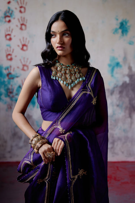 Purple Half and Half Saree with Blouse