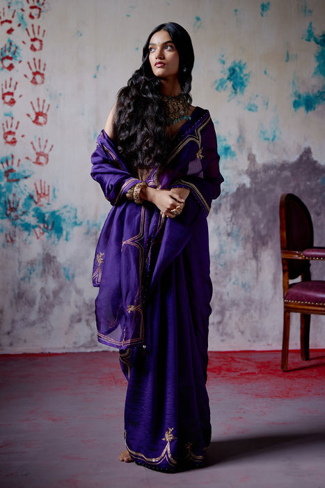 Purple Half and Half Saree with Blouse