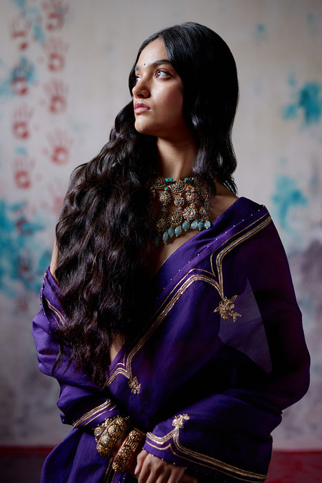 Purple Half and Half Saree with Blouse