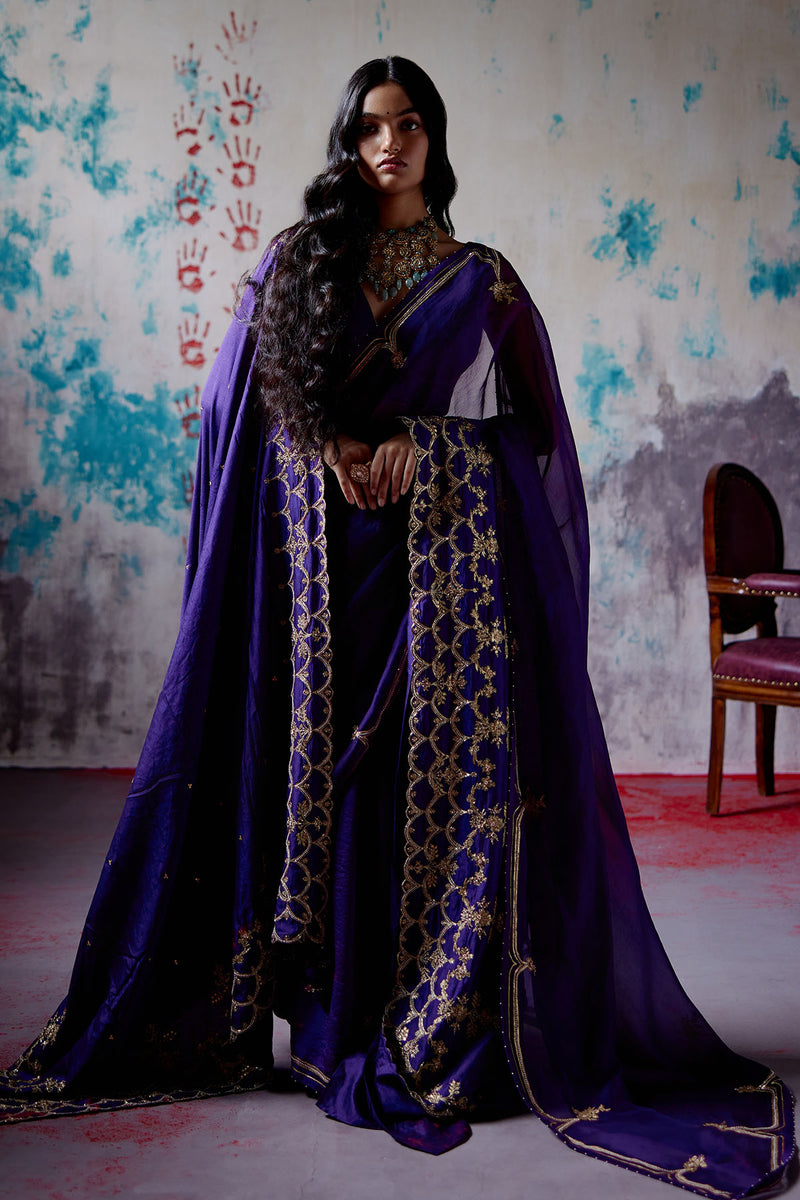 Purple Half and Half Saree with Blouse