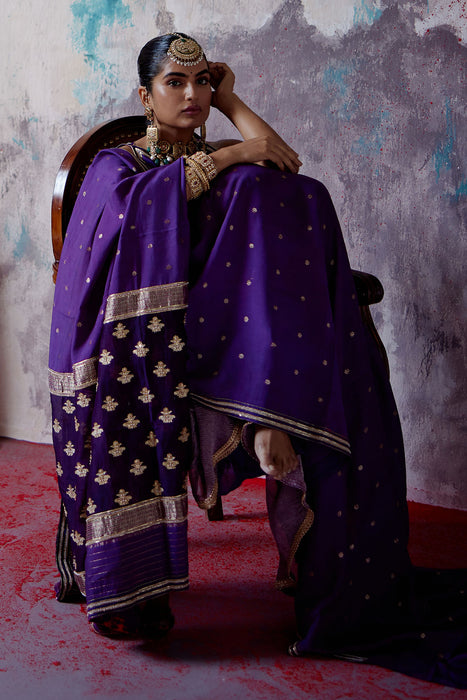 Purple Brocade Silk Saree with Blouse