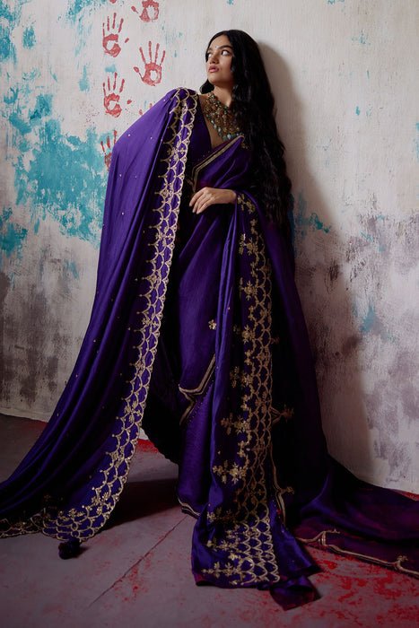 Purple Silk Saree with Blouse