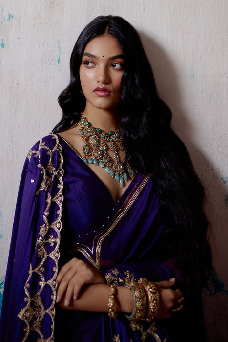 Purple Half and Half Saree with Blouse