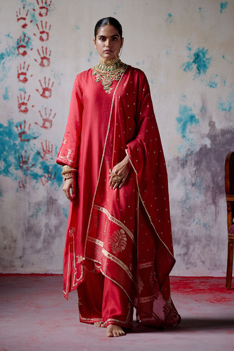 Red A-line Kurta Set