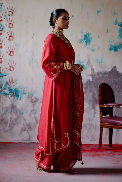 Red A-line Kurta Set