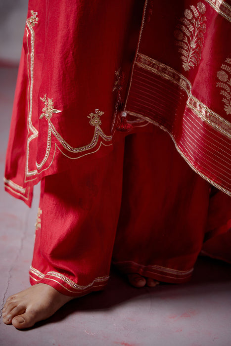 Red A-line Kurta Set