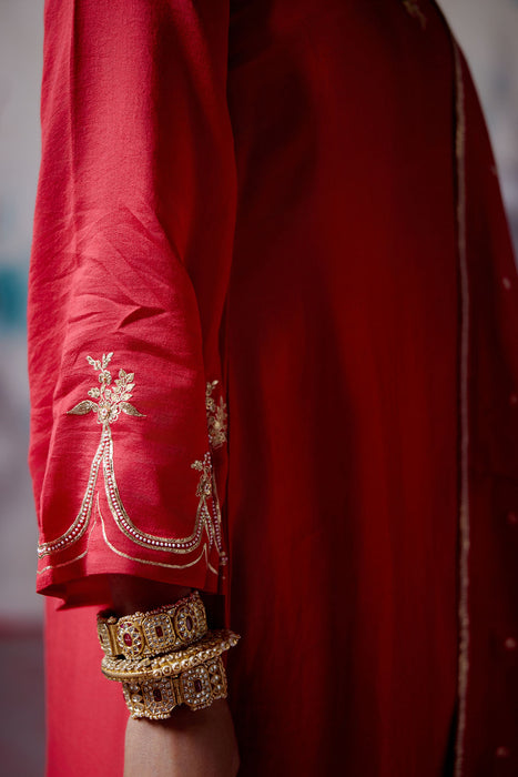 Red A-line Kurta Set