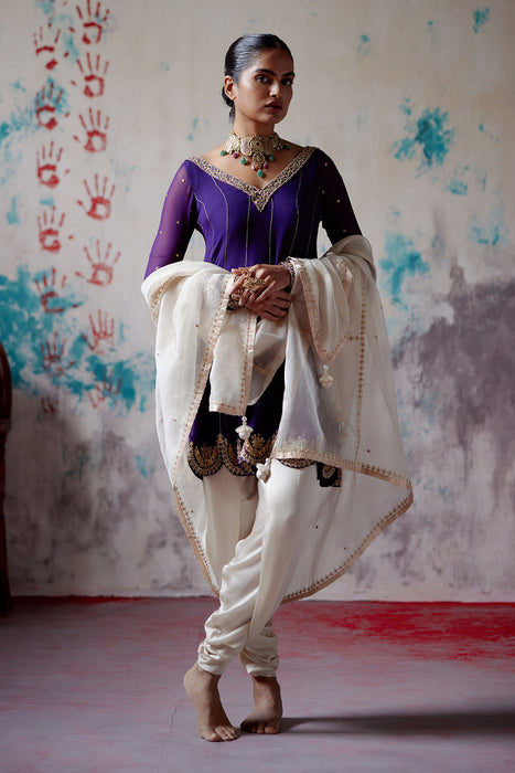 Purple Short Anarkali Dhoti Set