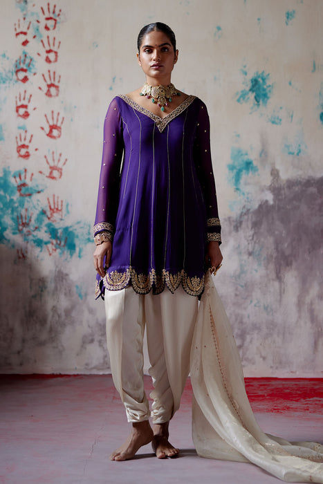 Purple Short Anarkali Dhoti Set