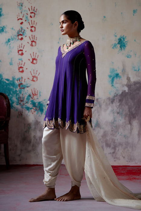 Purple Short Anarkali Dhoti Set