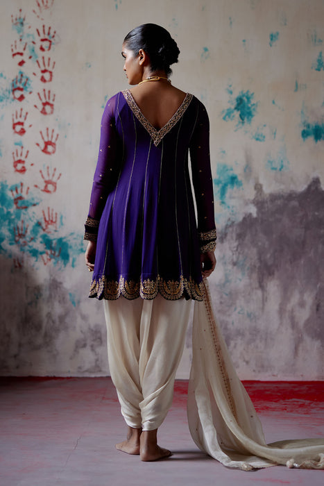 Purple Short Anarkali Dhoti Set