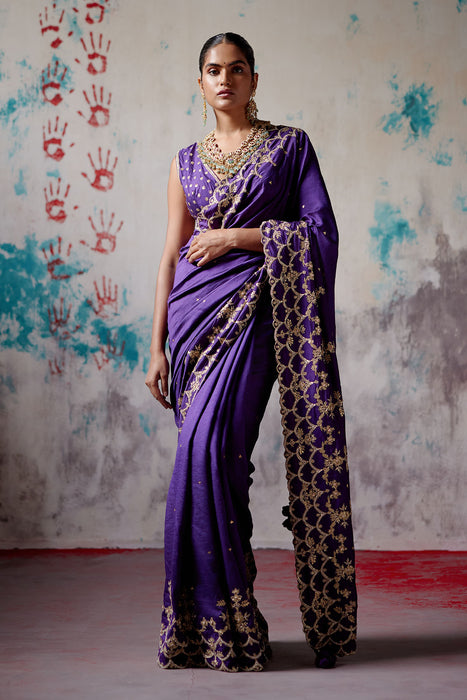 Purple Silk Saree with Blouse