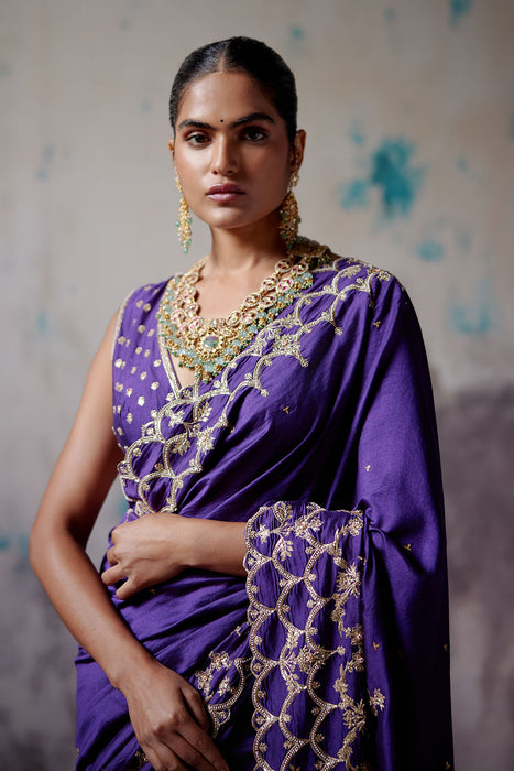 Purple Silk Saree with Blouse