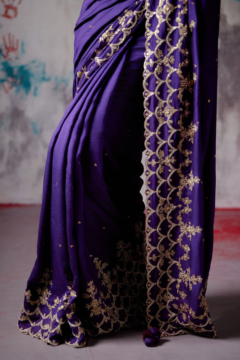 Purple Silk Saree with Blouse