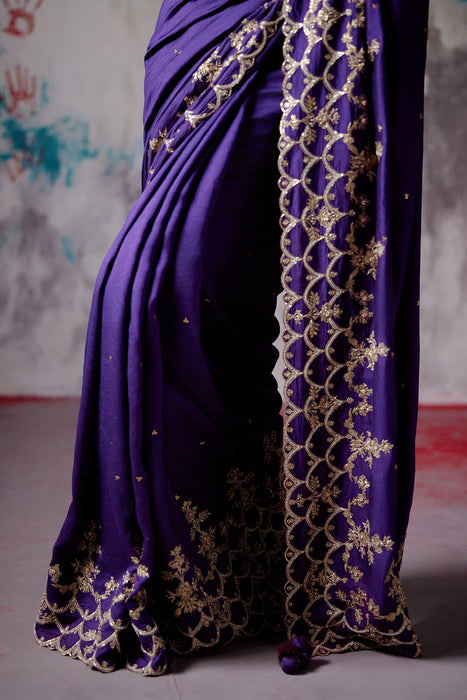 Purple Silk Saree with Blouse