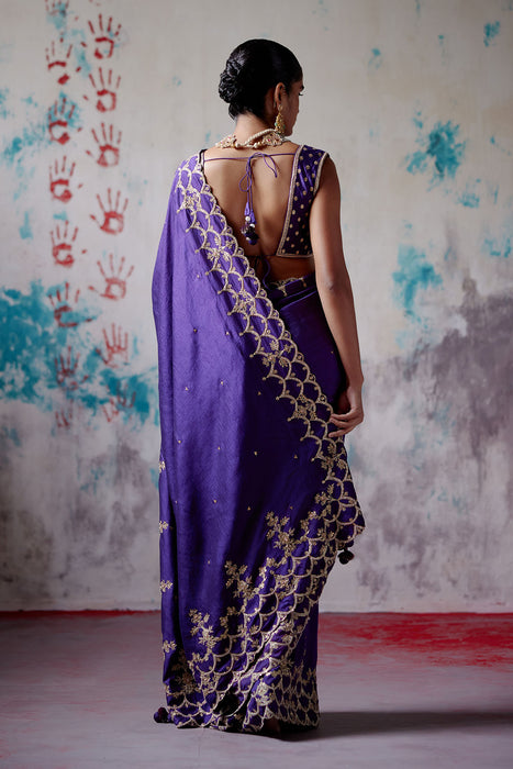 Purple Silk Saree with Blouse