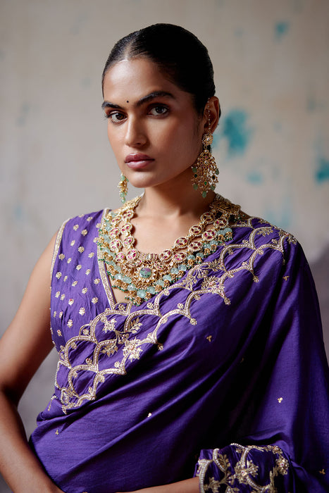 Purple Silk Saree with Blouse