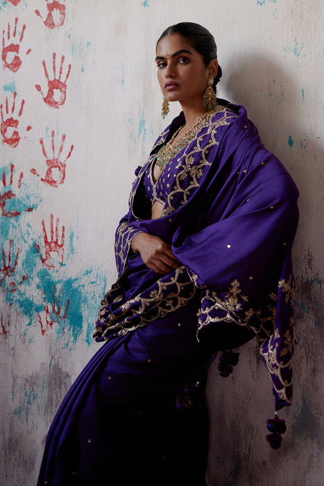 Purple Silk Saree with Blouse