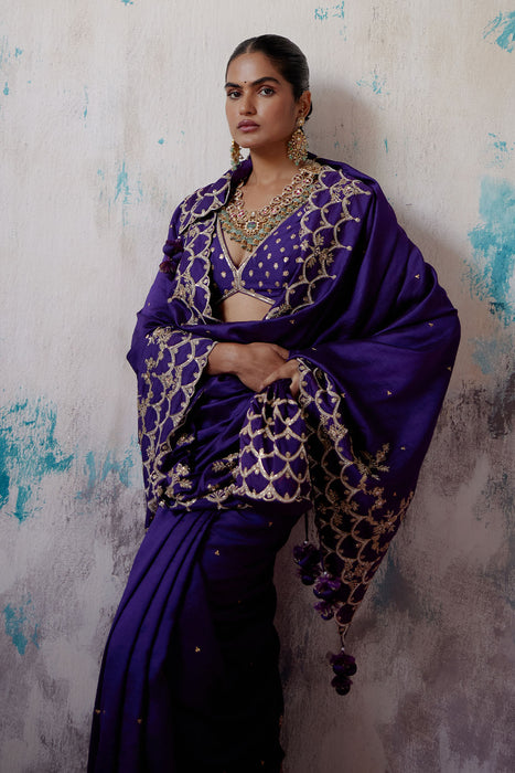 Purple Silk Saree with Blouse