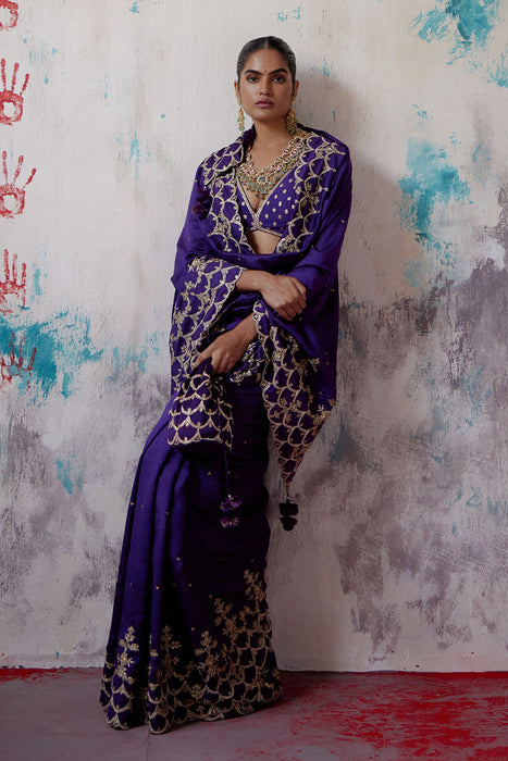 Purple Silk Saree with Blouse