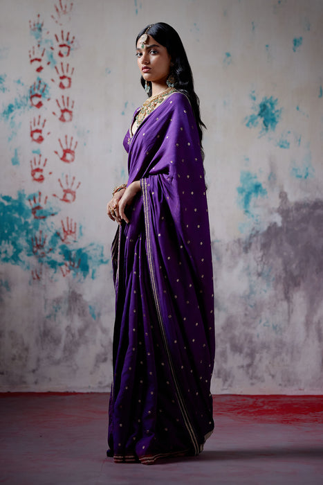 Purple Brocade Silk Saree with Blouse