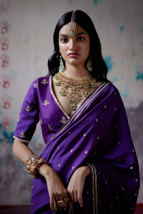 Purple Brocade Silk Saree with Blouse