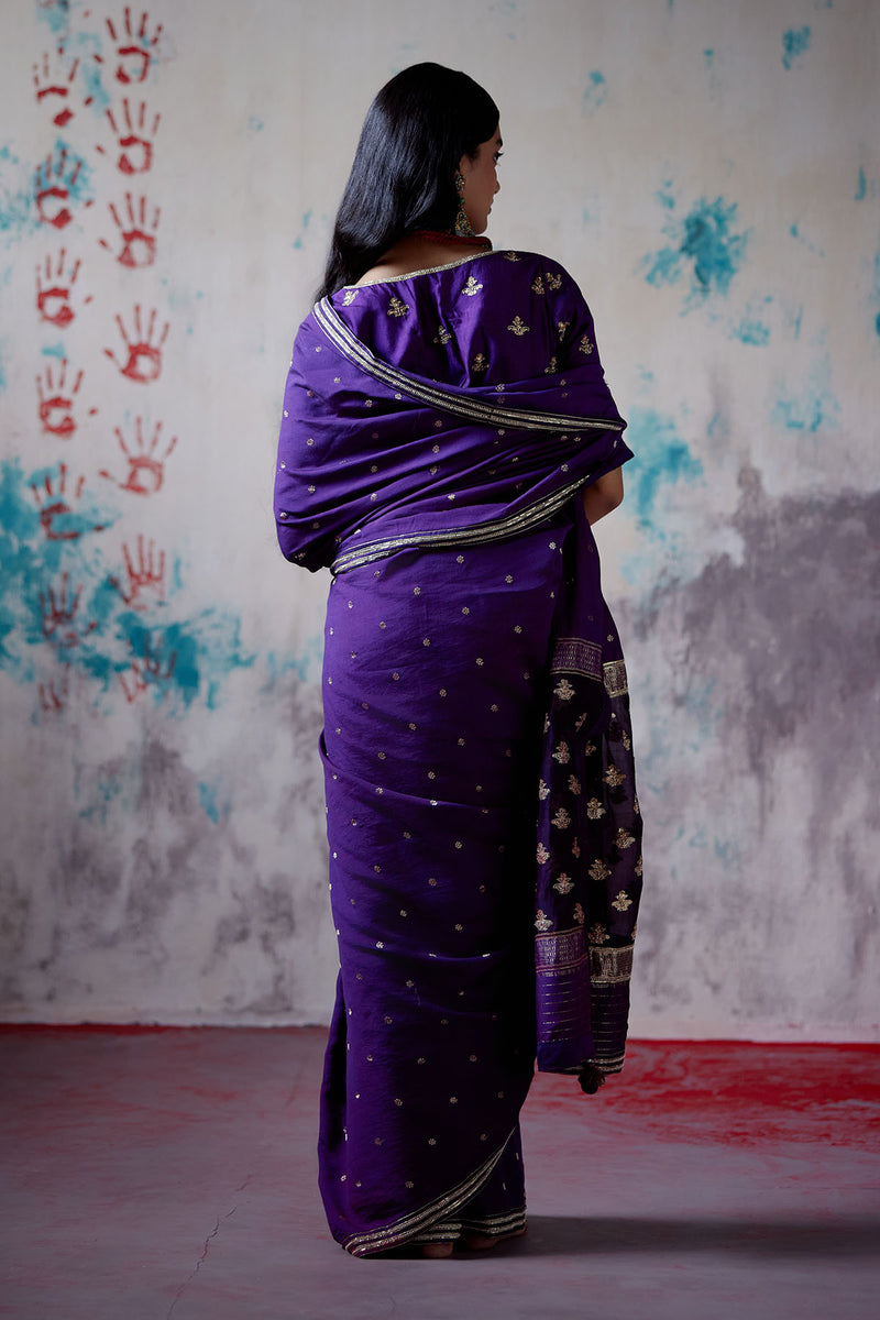 Purple Brocade Silk Saree with Blouse