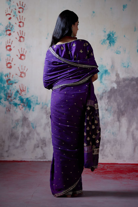 Purple Brocade Silk Saree with Blouse