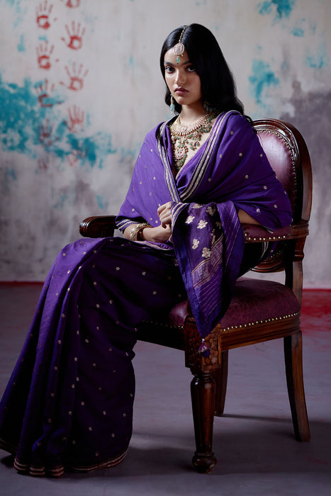 Purple Brocade Silk Saree with Blouse