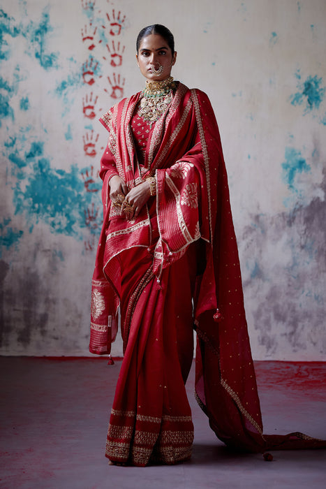 Red Silk Saree with Blouse