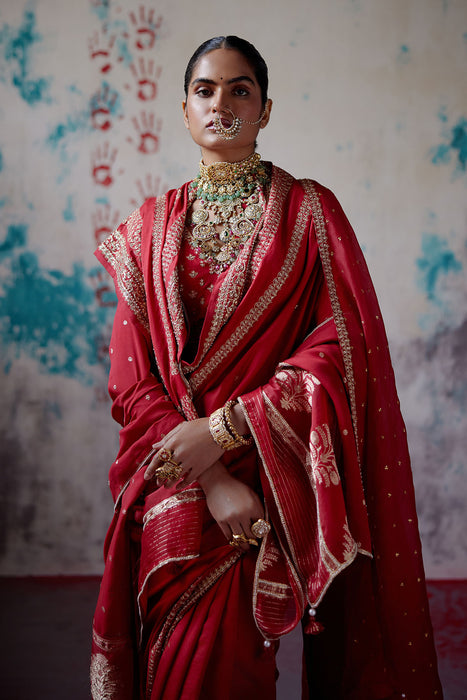 Red Silk Saree with Blouse