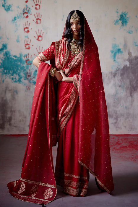 Red Silk Saree with Blouse