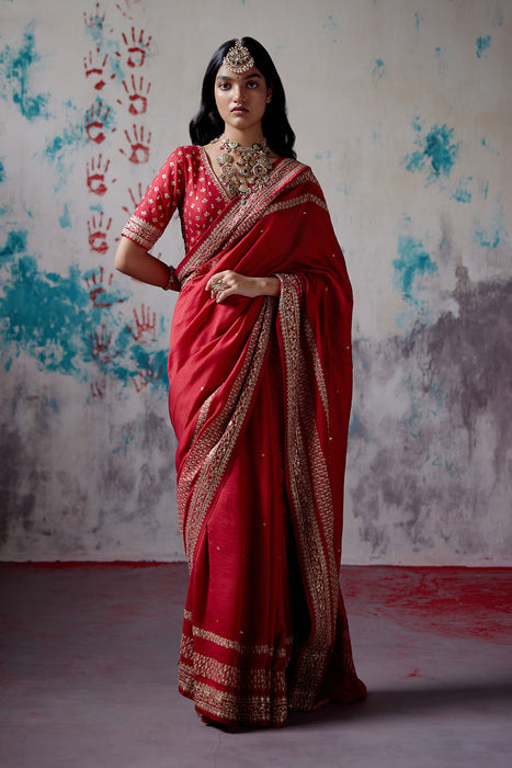 Red Silk Saree with Blouse