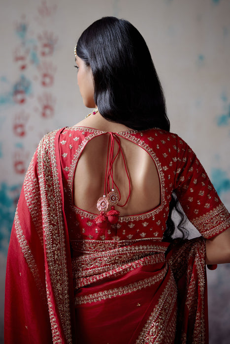 Red Silk Saree with Blouse