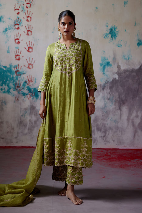 Olive A-line Kurta Set