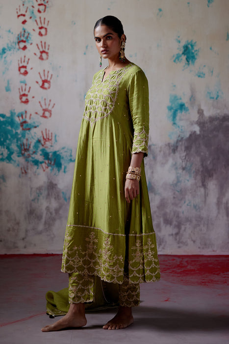 Olive A-line Kurta Set